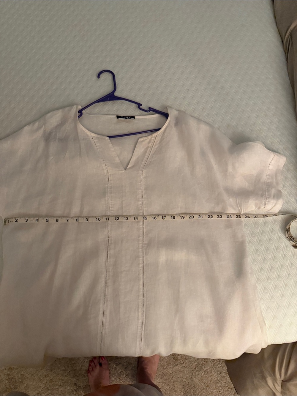 DKNY White Linen Casual Button-Down Dress with slip. - Picture 4 of 4